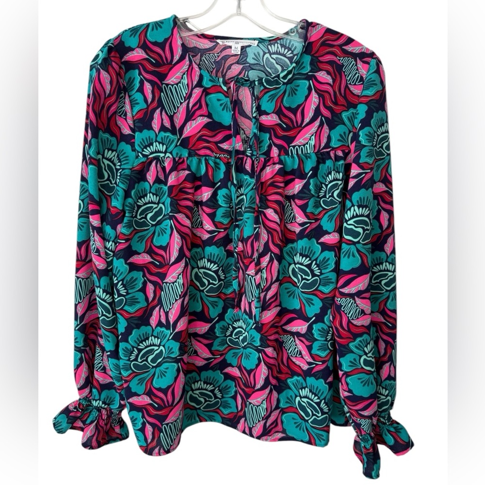 Michelle McDowell Women’s Elena Top Lovestruck Teal Floral Long Sleeve Medium